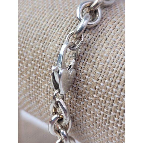 925 Sterling Silver Becky ID Cuban Link Chain Bracelet w 14K Gold Heart - Picture 5 of 8